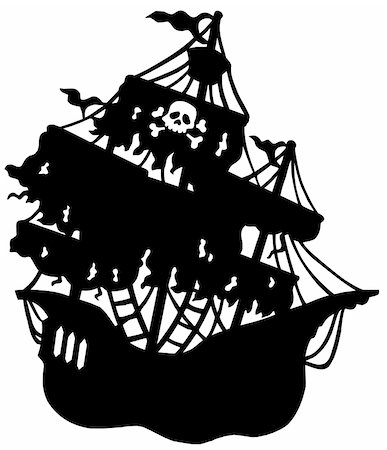 Mysterious pirate ship silhouette - vector illustration. Stock Photo - Budget Royalty-Free & Subscription, Code: 400-04161310