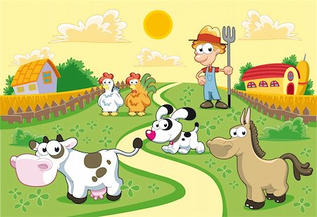 rookie - Farm Family with background. Funny cartoon and vector illustration. Stock Photo - Budget Royalty-Free & Subscription, Code: 400-04162853