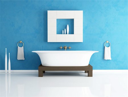 retro bathtub in a modern blue bathroom - rendering Stock Photo - Budget Royalty-Free & Subscription, Code: 400-04163051