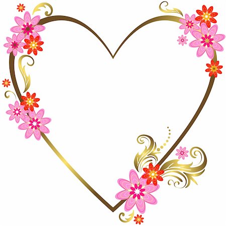 red golden flower border designs - Gold silhouette of heart with pink and red flowers (vector) Stock Photo - Budget Royalty-Free & Subscription, Code: 400-04163171