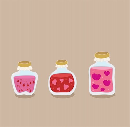 simsearch:400-05891431,k - Canned fruit jam filled in jars. Stylized strawberry, cherry and love hearts - excelent food for valentines day. Stock Photo - Budget Royalty-Free & Subscription, Code: 400-04163784