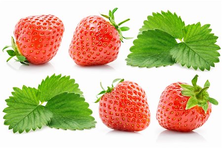 simsearch:400-05664137,k - set fresh red strawberry with green leaves isolated on white background Stock Photo - Budget Royalty-Free & Subscription, Code: 400-04163960