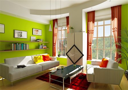 modern living room interior (3D rendering) Stock Photo - Budget Royalty-Free & Subscription, Code: 400-04174733