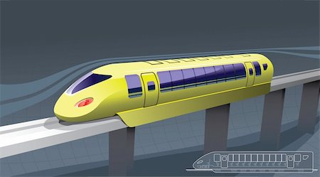 illustration of a train of magnetic suspension. in the lower right corner - the drawing. -side view. Stock Photo - Budget Royalty-Free & Subscription, Code: 400-04175144