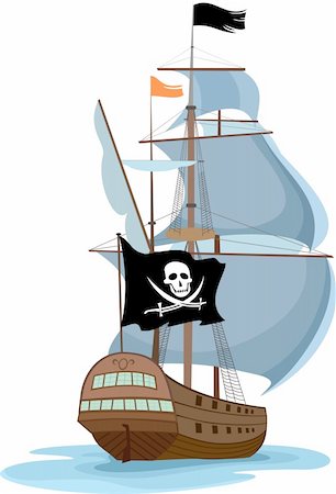 vector illustration of a  pirate sailing ship Stock Photo - Budget Royalty-Free & Subscription, Code: 400-04175990