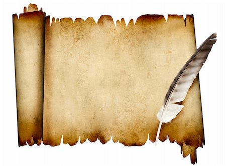 Scroll of parchment and feather. Isolated over white Stock Photo - Budget Royalty-Free & Subscription, Code: 400-04176451