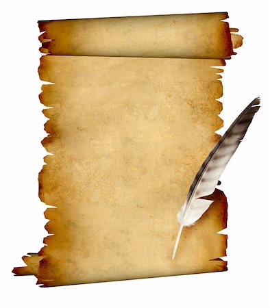 Scroll of parchment and feather. Isolated over white Stock Photo - Budget Royalty-Free & Subscription, Code: 400-04176453