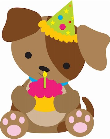 A cute little puppy holding a cupcake with a candle on it. He is wearing a party hat Photographie de stock - Aubaine LD & Abonnement, Code: 400-04176534