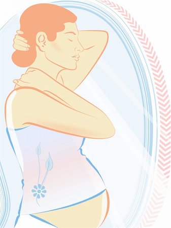 pot belly - illustration drawing of pregnant women and mirror Foto de stock - Super Valor sin royalties y Suscripción, Código: 400-04176757