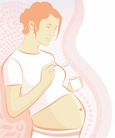 pot belly - illustration drawing of a pregnant woman eating dairy Foto de stock - Super Valor sin royalties y Suscripción, Código: 400-04176776