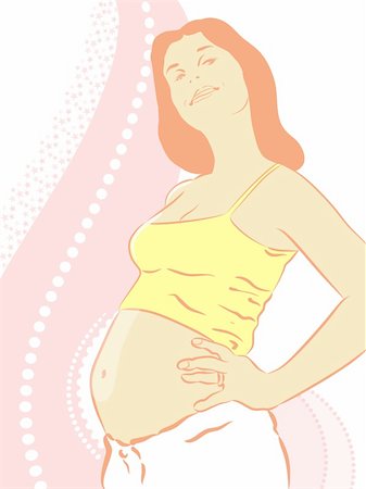 pot belly - illustration drawing of a happy pregnant woman Foto de stock - Super Valor sin royalties y Suscripción, Código: 400-04176772