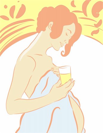 pot belly - illustration drawing of an expectant mother drinking Foto de stock - Super Valor sin royalties y Suscripción, Código: 400-04176773