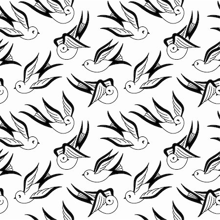 flying bird sketch - A seamless pattern of flying birds in black and white. Stock Photo - Budget Royalty-Free & Subscription, Code: 400-04177012