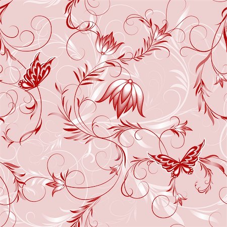 simsearch:400-05237904,k - illustration drawing of pink flower and butterfly pattern Stock Photo - Budget Royalty-Free & Subscription, Code: 400-04177780