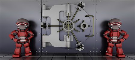 simsearch:400-05913816,k - 3D render of a robots guarding a bank vault Stock Photo - Budget Royalty-Free & Subscription, Code: 400-04177820