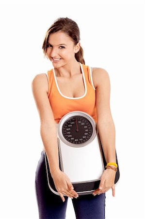 simsearch:400-04180657,k - Portrait of a beautiful athletic girl holding a scale, isolated on white Stock Photo - Budget Royalty-Free & Subscription, Code: 400-04178674