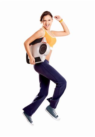 simsearch:400-04180657,k - Beautiful athletic girl holding a scale and jumping, isolated on white Stock Photo - Budget Royalty-Free & Subscription, Code: 400-04178676