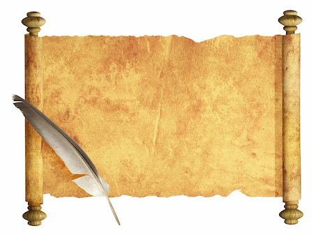 Scroll of parchment and feather. Isolated over white Stock Photo - Budget Royalty-Free & Subscription, Code: 400-04179421