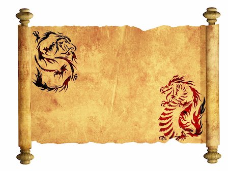 Sheet of ancient parchment with the image of dragons Stock Photo - Budget Royalty-Free & Subscription, Code: 400-04179422