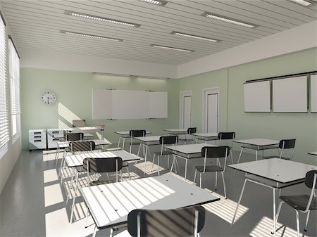 pupil in a empty classroom - the interior of classroom (3D rendering) Stock Photo - Budget Royalty-Free & Subscription, Code: 400-04179759