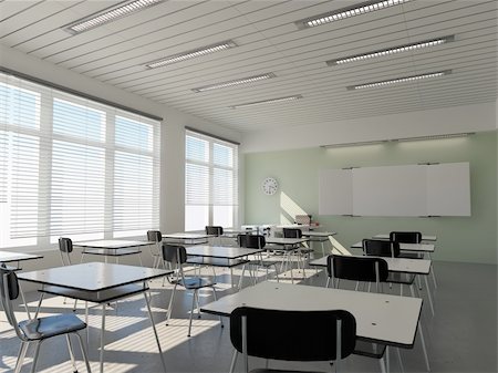 empty room 3d rendering - the interior of classroom (3D rendering) Stock Photo - Budget Royalty-Free & Subscription, Code: 400-04179761