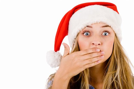 simsearch:400-04158321,k - Closeup of young women covering her mouth with both hands on a white isolated background Stock Photo - Budget Royalty-Free & Subscription, Code: 400-04171481