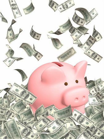 simsearch:400-04326117,k - Piggy bank and falling dollars banknotes Stock Photo - Budget Royalty-Free & Subscription, Code: 400-04171656