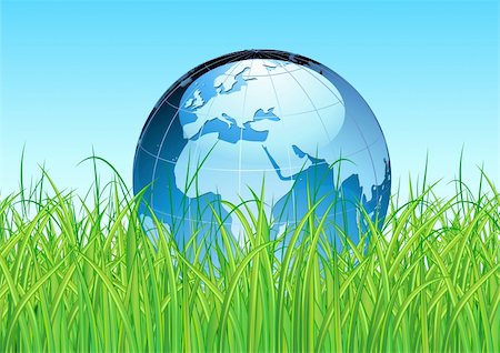 simsearch:400-05718027,k - Vector illustration of blue Glossy Earth Map Globe on the green grass Stock Photo - Budget Royalty-Free & Subscription, Code: 400-04171911