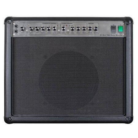 Photograph of the front of a black guitar amplifier. Clipping path included. Stock Photo - Budget Royalty-Free & Subscription, Code: 400-04172089