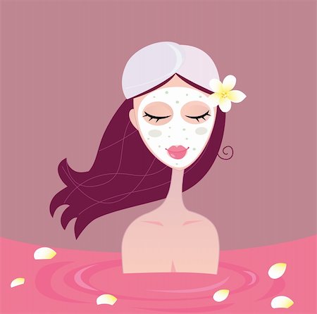 Beautiful spa girl relaxing in red bath. Vector Illustration. Foto de stock - Super Valor sin royalties y Suscripción, Código: 400-04172102