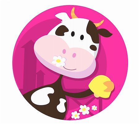 simsearch:400-06633746,k - Vector Illustration of happy cartoon farm animal with yellow bell. Funny cow character isolated on pink. Stock Photo - Budget Royalty-Free & Subscription, Code: 400-04184145