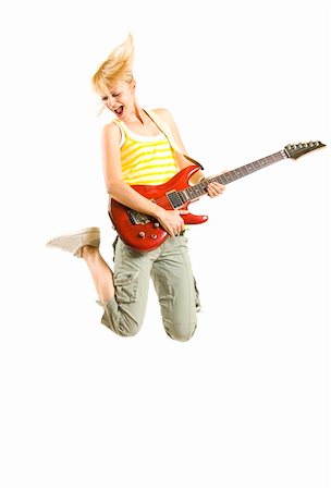 simsearch:400-04652753,k - headbanging woman guitarist jumps  over white background Stock Photo - Budget Royalty-Free & Subscription, Code: 400-04184944