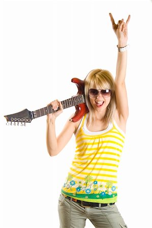 simsearch:400-04863651,k - portrait of an attractive woman guitarist making a rock sign Stock Photo - Budget Royalty-Free & Subscription, Code: 400-04184948
