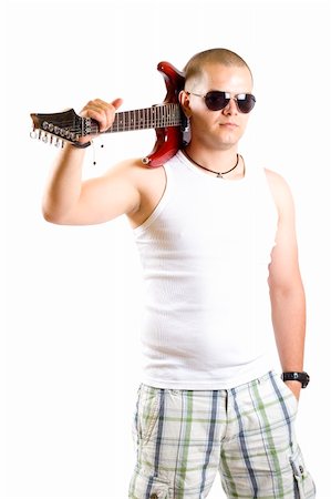 simsearch:400-04863651,k - guitarist with his guitar on shoulder over white Stock Photo - Budget Royalty-Free & Subscription, Code: 400-04184942