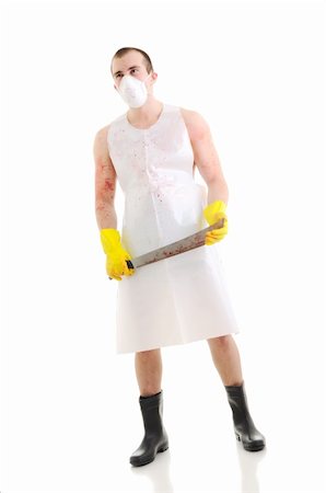 simsearch:400-04807287,k - Young man with big knife over white Stock Photo - Budget Royalty-Free & Subscription, Code: 400-04185115