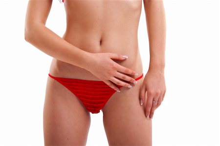 pot belly - perfect body in red lingerie over white background Foto de stock - Super Valor sin royalties y Suscripción, Código: 400-04185552
