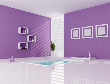 contemporary bathtub in a purple and white bathroom - rendering Stock Photo - Budget Royalty-Free & Subscription, Code: 400-04186096