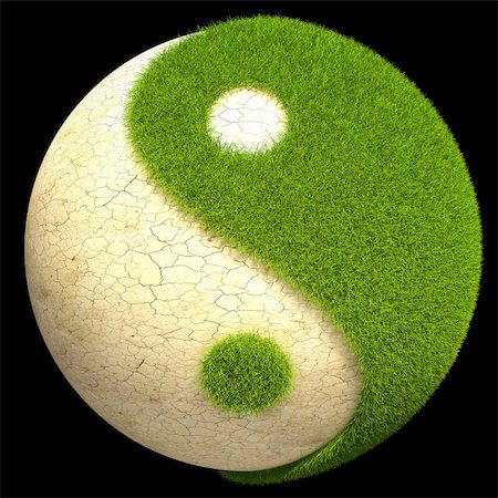simsearch:400-04744928,k - Yin Yang ball made out of grass and cracked ground Stock Photo - Budget Royalty-Free & Subscription, Code: 400-04186146