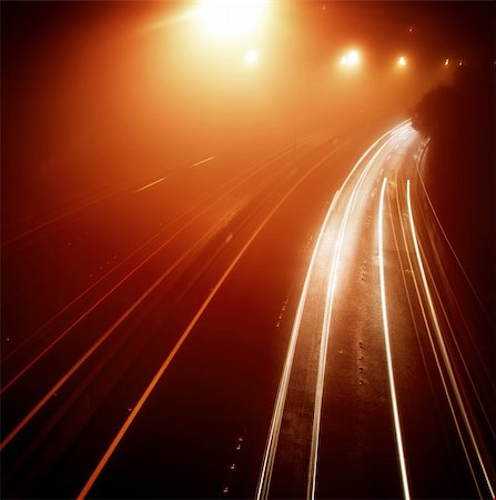 red trail - Cars on the highway on a misty night Stock Photo - Budget Royalty-Free & Subscription, Code: 400-04186633