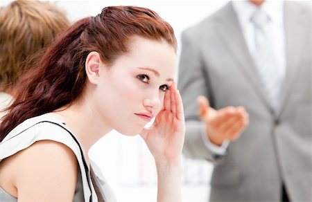 simsearch:400-05710382,k - Portrait of a thinking businesswoman during a meeting in the office Photographie de stock - Aubaine LD & Abonnement, Code: 400-04187795