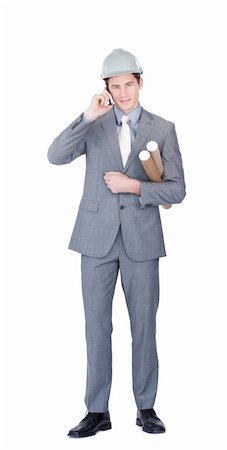Assertive male architect on phone against a white background Stock Photo - Budget Royalty-Free & Subscription, Code: 400-04188287