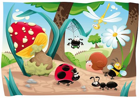 Insects family on the ground. Funny cartoon and vector scene. Objects isolated. Stock Photo - Budget Royalty-Free & Subscription, Code: 400-04189278