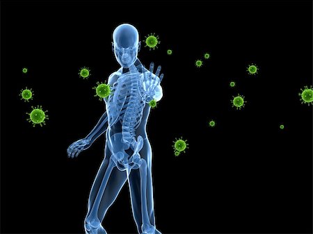 simsearch:400-04154364,k - 3d rendered illustration of a human male skeleton blocking viruses Stock Photo - Budget Royalty-Free & Subscription, Code: 400-04189521