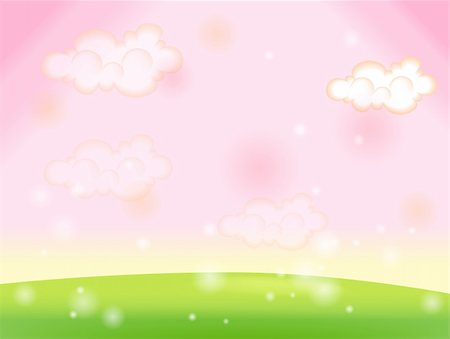 simsearch:400-05362449,k - pink sky with white cloud and green lawn Stock Photo - Budget Royalty-Free & Subscription, Code: 400-04180328