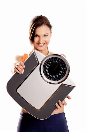simsearch:400-04180657,k - Portrait of a beautiful athletic girl holding a scale, isolated on white Stock Photo - Budget Royalty-Free & Subscription, Code: 400-04180659