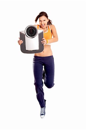 simsearch:400-04180657,k - Beautiful athletic girl holding a scale and jumping, isolated on white Stock Photo - Budget Royalty-Free & Subscription, Code: 400-04180662