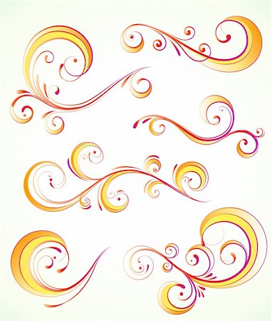 simsearch:400-04411448,k - Vector illustration set of orange swirling flourishes decorative floral elements Stock Photo - Budget Royalty-Free & Subscription, Code: 400-04180844