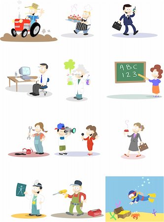 A collection of vector characters in various professions.    Note: Backgrounds and colours can easily be edited if purchasing the vector version of this design. Stock Photo - Budget Royalty-Free & Subscription, Code: 400-04181155