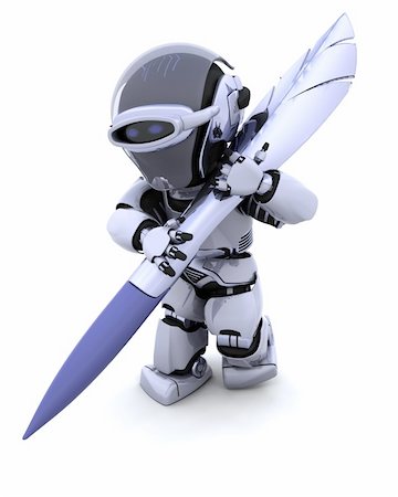 simsearch:400-06396346,k - 3D render of a robot writing with pen Stock Photo - Budget Royalty-Free & Subscription, Code: 400-04181790