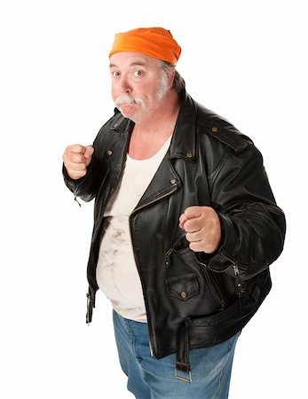 simsearch:400-06396523,k - Fat gang member with leather jacket ready to rumble Stock Photo - Budget Royalty-Free & Subscription, Code: 400-04182367